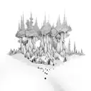 A dotwork forest landscape with hidden video game references tattoo design idea