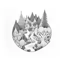 A dotwork forest landscape with hidden video game references tattoo design idea