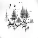 A dotwork forest landscape with hidden video game references tattoo design idea