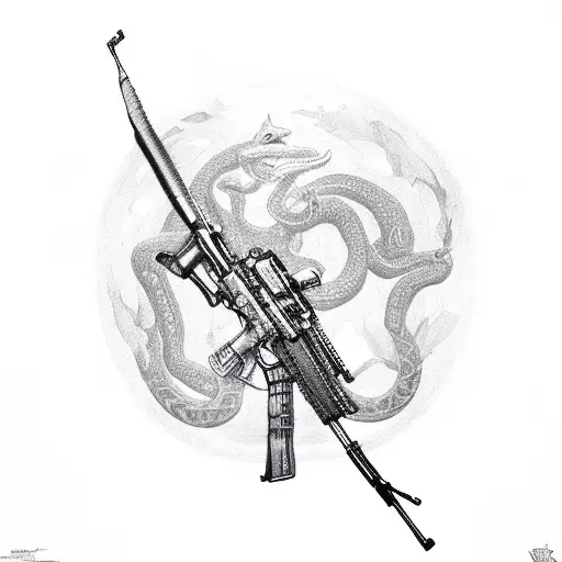 ar15 carbine with serpent around it tattoo design idea
