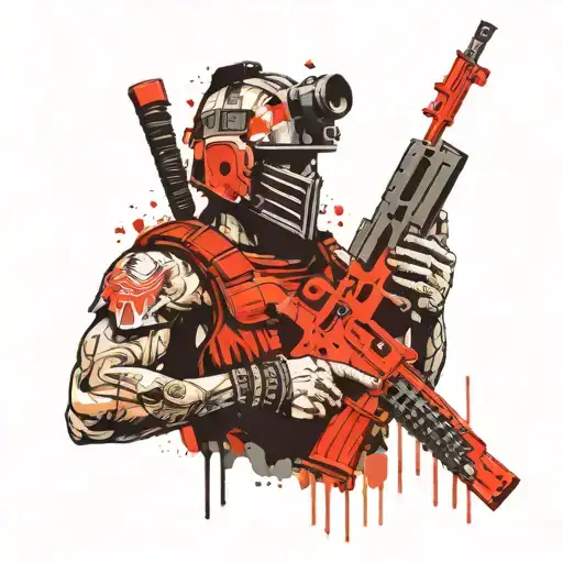 gladiator holding ar15 assault rifle tattoo design idea
