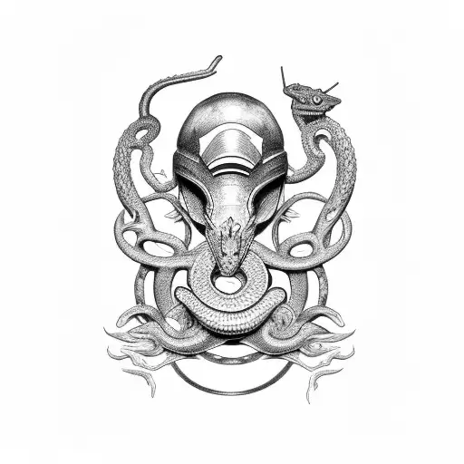 ar15 with serpent around it tattoo design idea