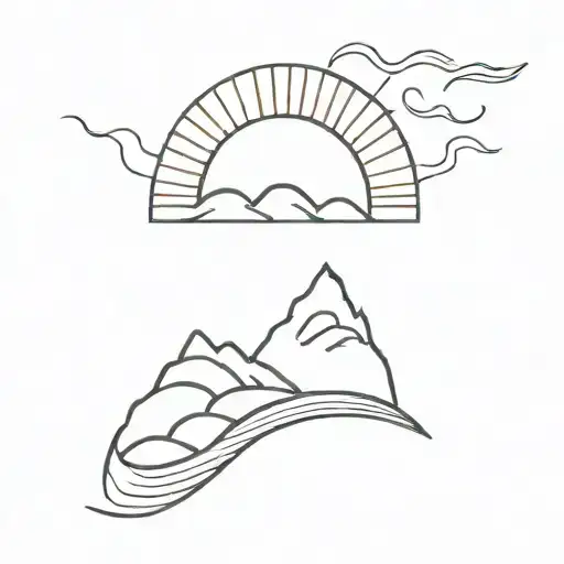 mountain sun and sea waves tattoo design idea