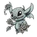 angry Stich with roses around  tattoo design idea
