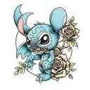 angry Stich with roses around  tattoo design idea