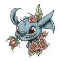 angry Stich with roses around  tattoo design idea