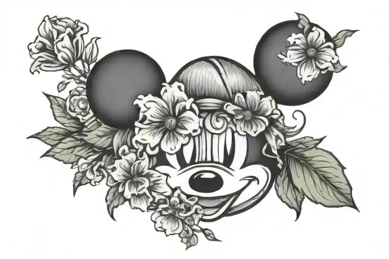 Mickey head, March birth flower, August birth flower tattoo design idea
