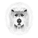 An intricate dotwork design featuring an Irish wolfhound surrounded by Celtic knot patterns tattoo design idea