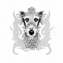 An intricate dotwork design featuring an Irish wolfhound surrounded by Celtic knot patterns tattoo design idea