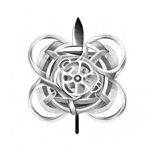 A blackwork tattoo of a film reel intertwined with a fork and knife, symbolizing the passion for movies and food tattoo design idea