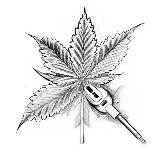 A sketch-style tattoo of a cannabis leaf transforming into a microphone with soundwaves radiating from it tattoo design idea