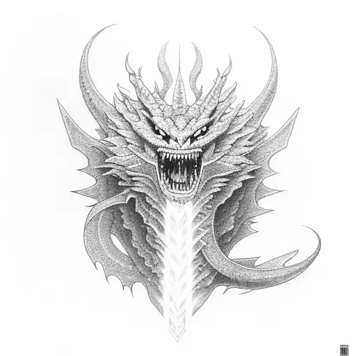 Aurélion Sol dragon soaring through a stormy sky tattoo design idea