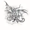 Aurélion Sol dragon soaring through a stormy sky tattoo design idea