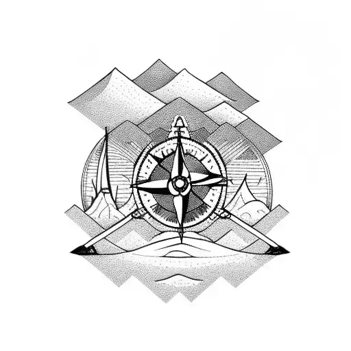Sea and mountain with a compass tattoo design idea