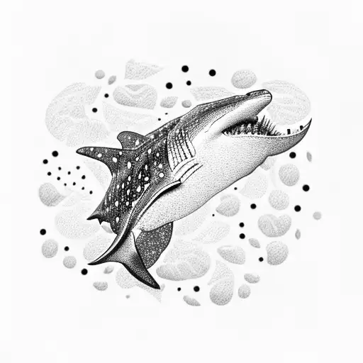whale shark,  flowers, blue and light pink tattoo design idea