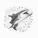 whale shark,  flowers, blue and light pink tattoo design idea