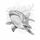 whale shark,  flowers, blue and light pink tattoo design idea