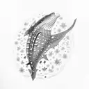 whale shark,  flowers, blue and light pink tattoo design idea