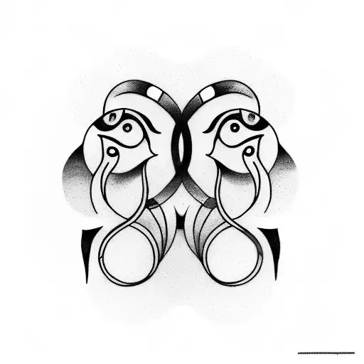 A tattoo design of a sleek and modern minimalist representation of the Gemini twins, with subtle elements of a triathlon mixed in tattoo design idea