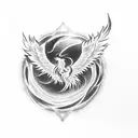 A tattoo design of a phoenix rising from the ashes, symbolizing survival and rebirth, with the Gemini zodiac sign subtly integrated into the flames tattoo design idea