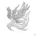 A tattoo design of a phoenix rising from the ashes, symbolizing survival and rebirth, with the Gemini zodiac sign subtly integrated into the flames tattoo design idea