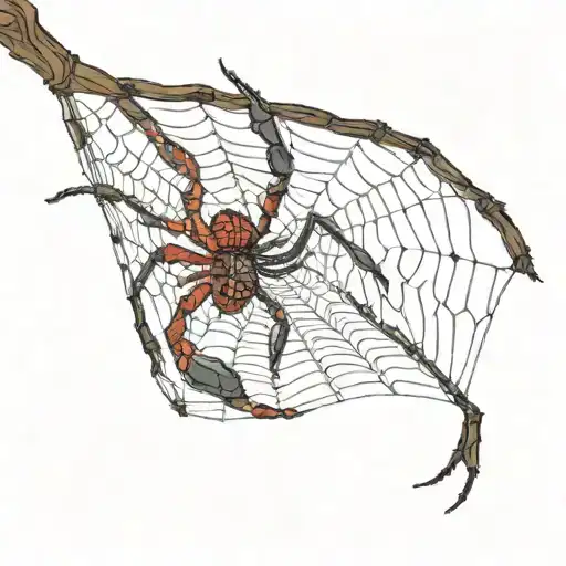 red scorpion on a black spider web tattoo design idea