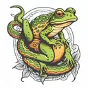 frog riding on snake tattoo design idea