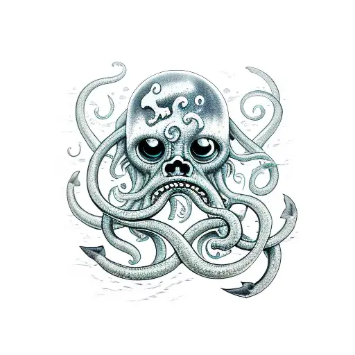 kraken drowning a man tattoo design idea