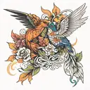 A phoenix and a hummingbird tattoo design idea