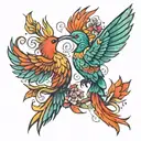 A phoenix and a hummingbird tattoo design idea