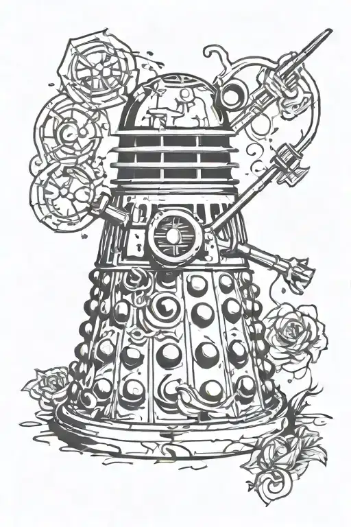 opened and empty dalek with graffiti of heart peace anarchy tattoo design idea
