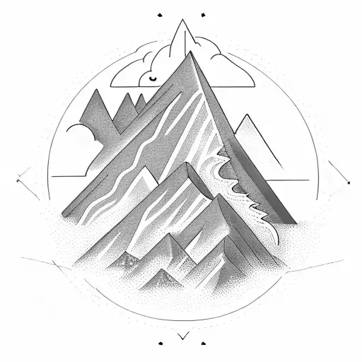 A majestic mountain peak with rays of light bursting through the clouds, symbolizing focus and motivation tattoo design idea