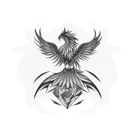 A phoenix rising from the ashes, representing the motivation and determination to overcome challenges and achieve success tattoo design idea