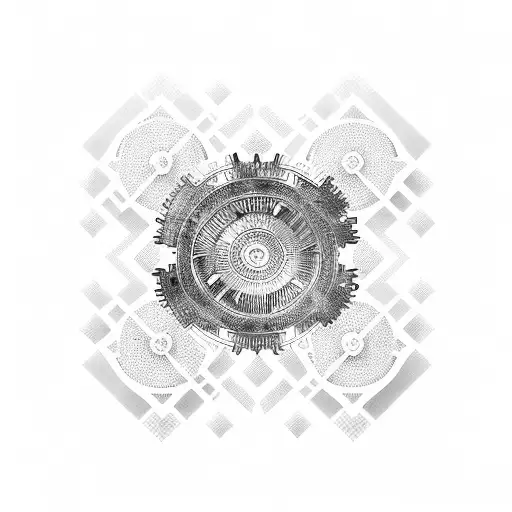 A geometric pattern of interconnected gears symbolizing the focus and precision of a software engineer's mind tattoo design idea
