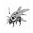 A delicate thin line floral design incorporating bumblebees in a blackwork style tattoo design idea