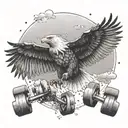 An eagle soaring through the sky while lifting weights tattoo design idea