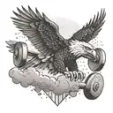 An eagle soaring through the sky while lifting weights tattoo design idea