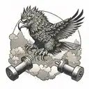 An eagle soaring through the sky while lifting weights tattoo design idea