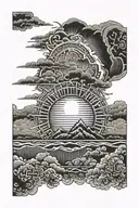 sun bursting through dark clouds tattoo design idea