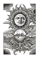 sun bursting through dark clouds tattoo design idea