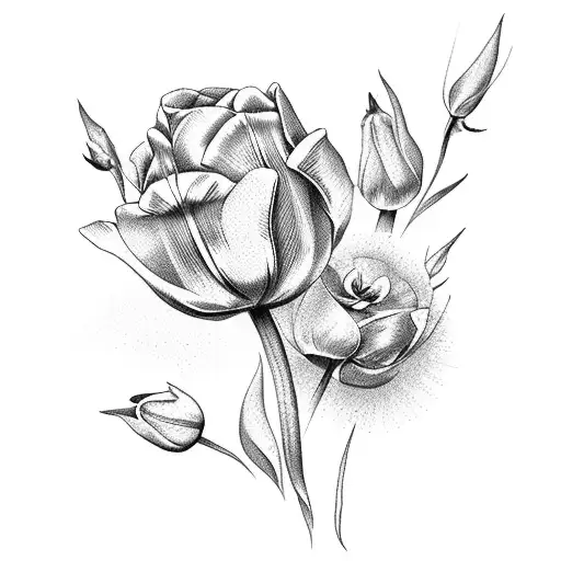 mixed bouquet of tulip rose and flowers tattoo design idea