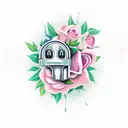 Glock pistol surrounded by roses tattoo design idea