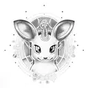 An Umbreon surrounded by various biology symbols in dotwork style tattoo design idea