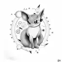 An Umbreon surrounded by various biology symbols in dotwork style tattoo design idea