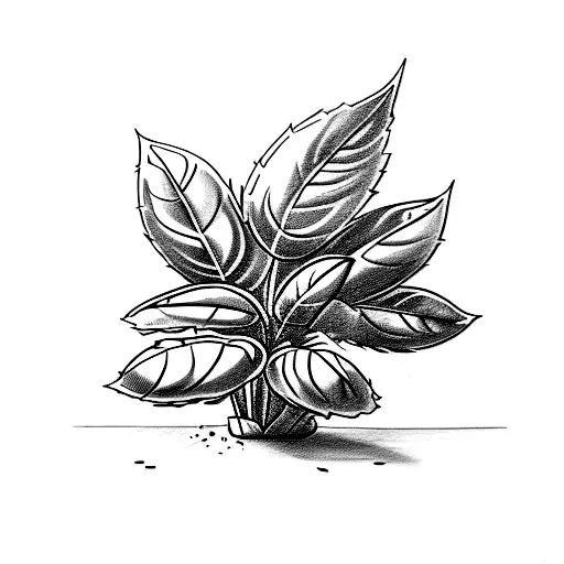 Sketch of a basil plant growing out of a Donald Duck hat tattoo design idea