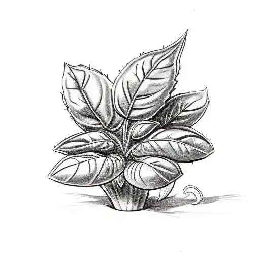 Sketch of a basil plant growing out of a Donald Duck hat tattoo design idea