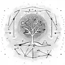 dense argan tree contained in circle with galaxies and stars in the background tattoo design idea