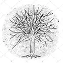 dense argan tree contained in circle with galaxies and stars in the background tattoo design idea