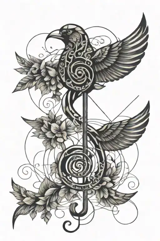 treble clef nature birds tattoo design idea