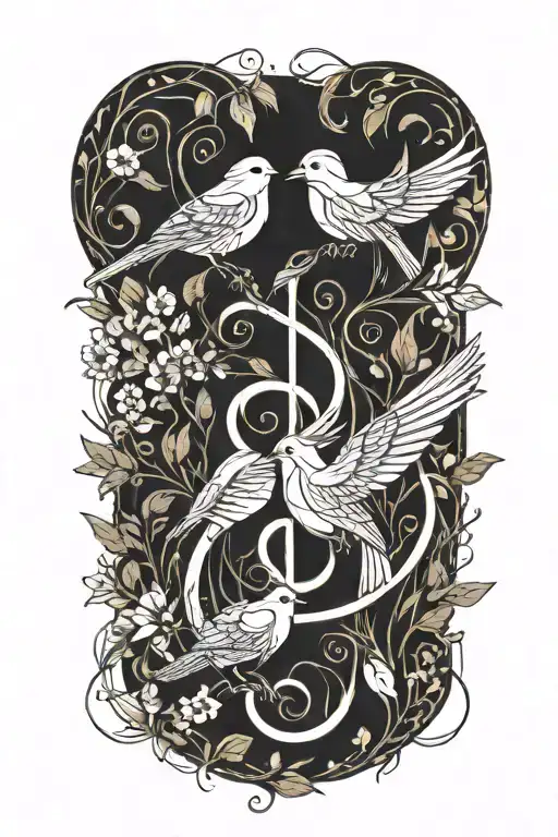treble clef nature birds tattoo design idea